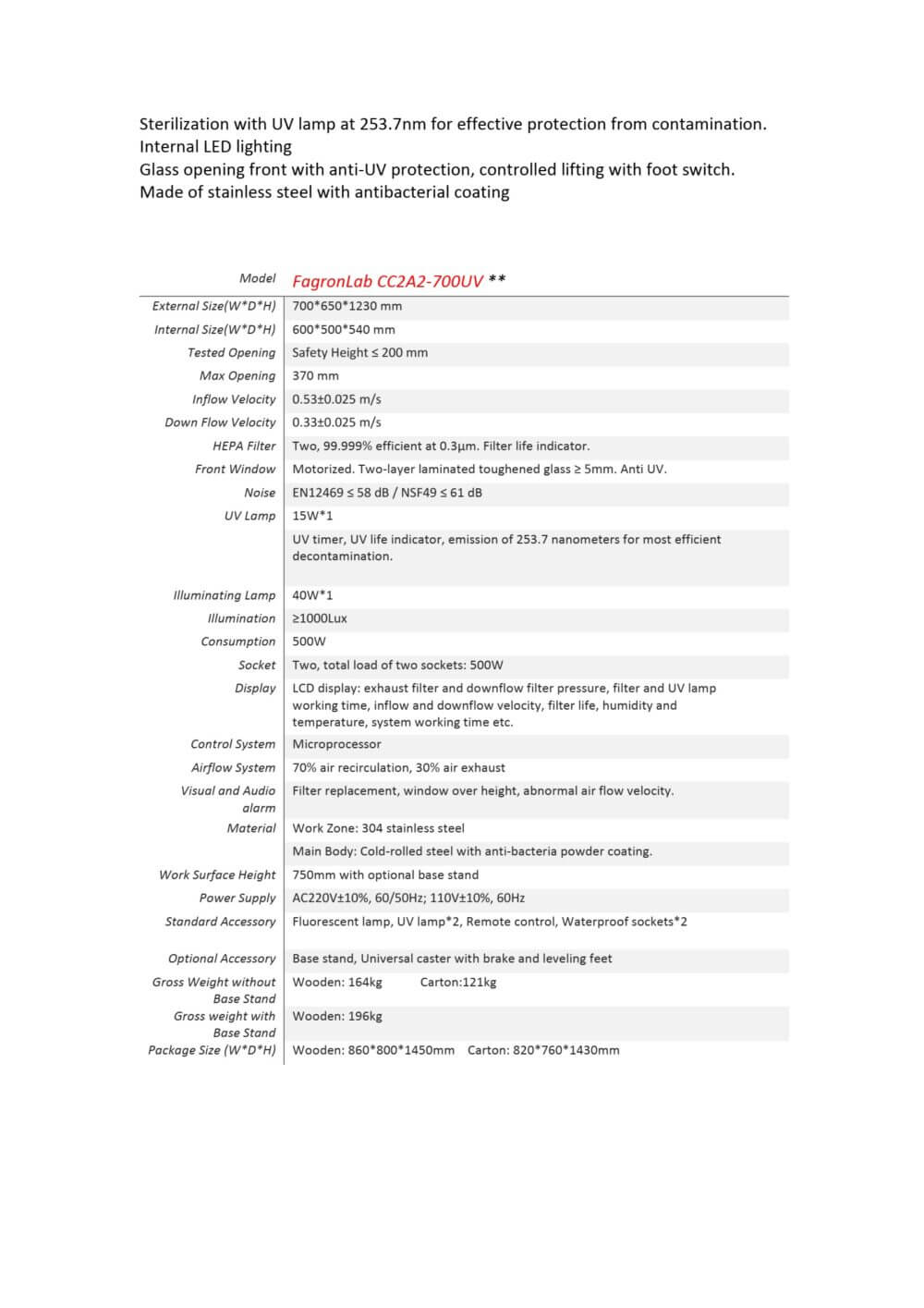 Θάλαμος Βιολογικής Ασφάλειας Fagronlab CC2A2-700UV - Image 3